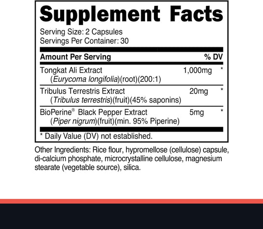 Primal Tongkat Ali Capsules (60 Capsules / 30 Servings, 1,000 Mg Per Serving) | Modernized Traditional Energy And Performance Support For Men - Gluten Free, Non-Gmo Herbal Nutritional Supplement