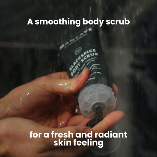 Mancave Blackspice Body Scrub 200Ml For Men, Warm & Woody Aroma, Exfoliate & Cleanse Skin With Pumice And Charcoal Powder Scrub, Natural Formulation, Vegan Friendly, Made In England (Pack Of 2)