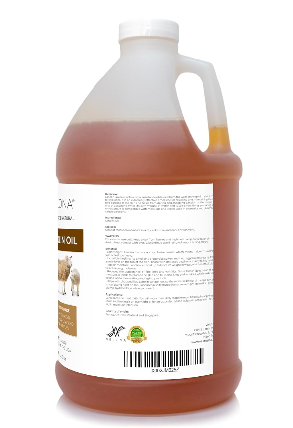 velona Lanolin Oil USP Grade 7 lb | 100% Pure and Natural Carrier Oil | Refined, Cold pressed | Skin, Hair, Body & Face Moisturizing | Use Today - Enjoy Results : Beauty & Personal Care