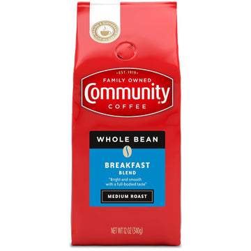 Community Coffee Breakfast Blend Whole Bean Coffee, Medium Roast, 12 Oz Bag