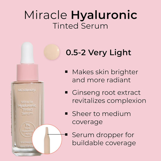 Mcobeauty Miracle Hyaluronic Tinted Serum, 0.5-2 Very Light, Hydration & Glow For Radiant Skin, Vegan, Cruelty Free Cosmetics