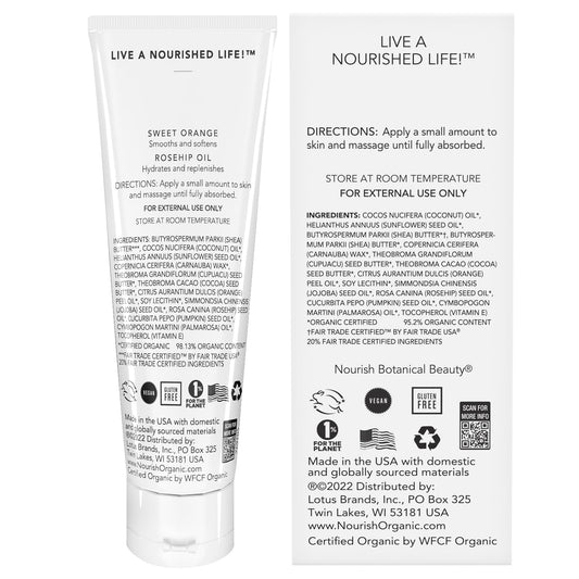 Nourish Organic Skin Salve, Sweet Orange & Rosehip – Nourishing Body Lotion With Coconut Oil, Shea Butter & Cocoa Butter, 3.7 Oz + Washable Cotton Round