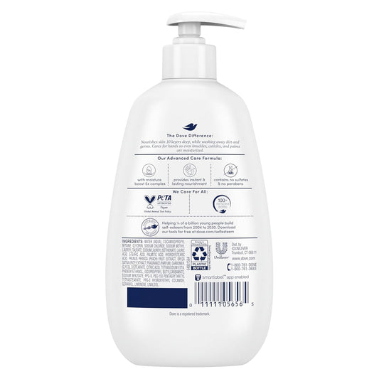 Dove Advanced Care Hand Wash Peach & Rice Milk 4 Count For Washing Away Dirt & Germs While Nourishing Skin 10 Layers Deep, With Moisture Boost 5X Complex