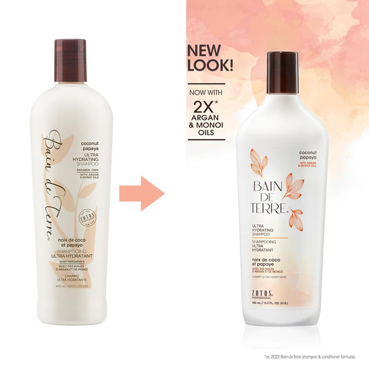 Bain De Terre Coconut Papaya Ultra Hydrating Shampoo, Moisture Quench For Dry, Damaged Hair, With Argan & Monoi Oils, Paraben-Free, Color-Safe, Vegan