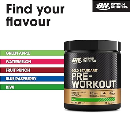 Optimum Nutrition Gold Standard Pre Workout Powder, Energy Drink With Creatine Monohydrate, Beta Alanine, Caffeine And Vitamin B Complex, Nutrition Supplement, Kiwi Flavour, 30 Servings, 330 G