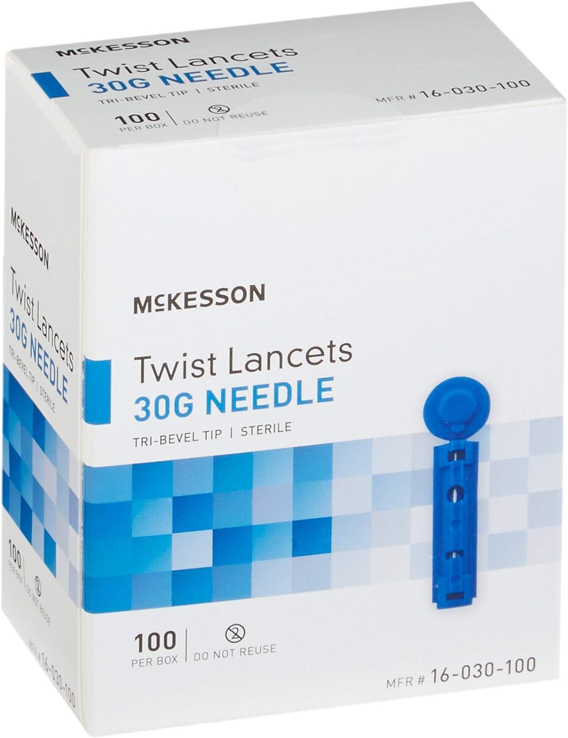 McKesson Twist Lancets, 30 Gauge, Push Button Activation, 1.8 mm Depth, 100 Count, 5 Packs, 500 Total