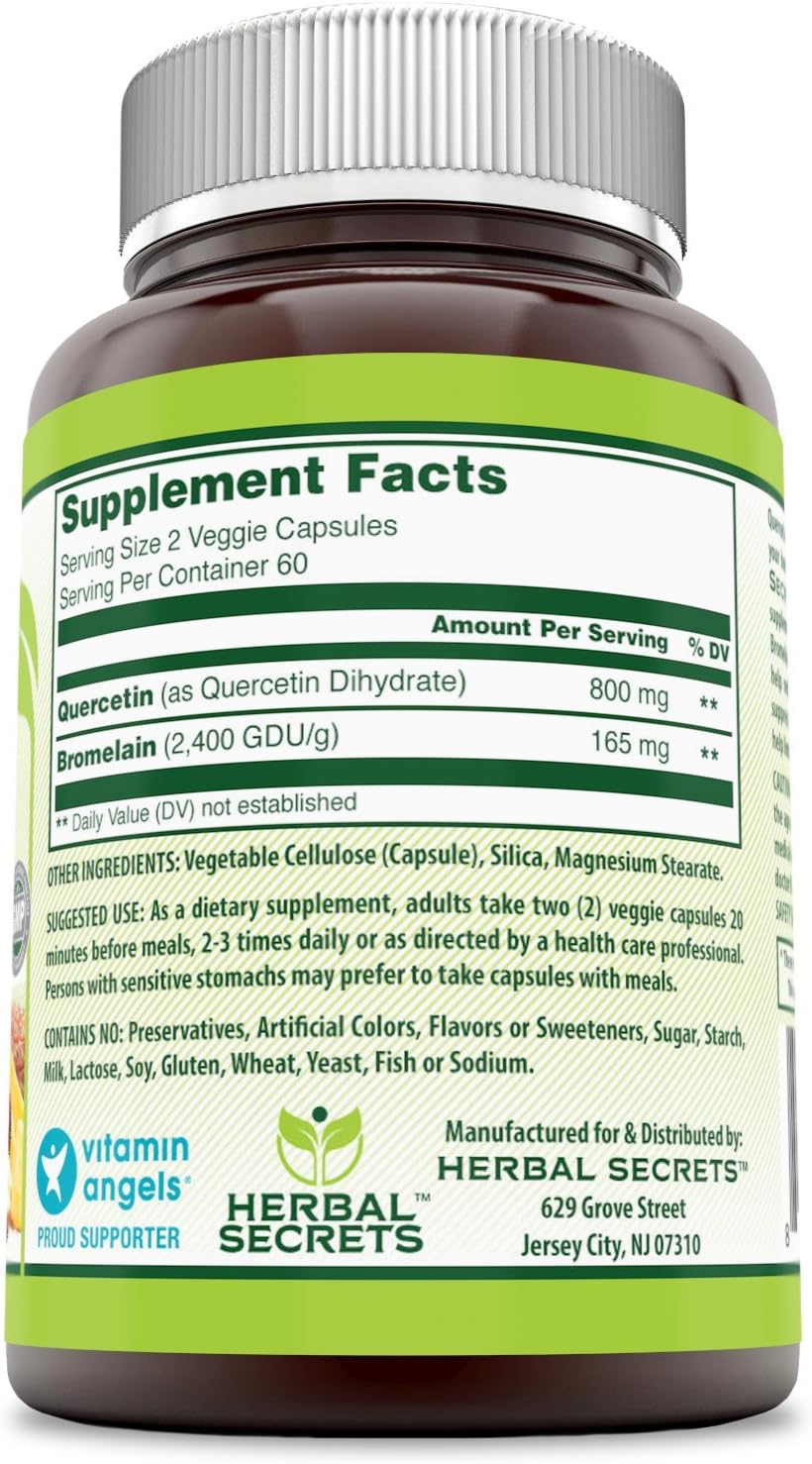 Herbal Secrets Quercetin 800mg with Bromelain 165mg, Veggie Capsules Supplement | Non-GMO | Gluten Free | Made in USA (965 mg, 120, Count) : Health & Household