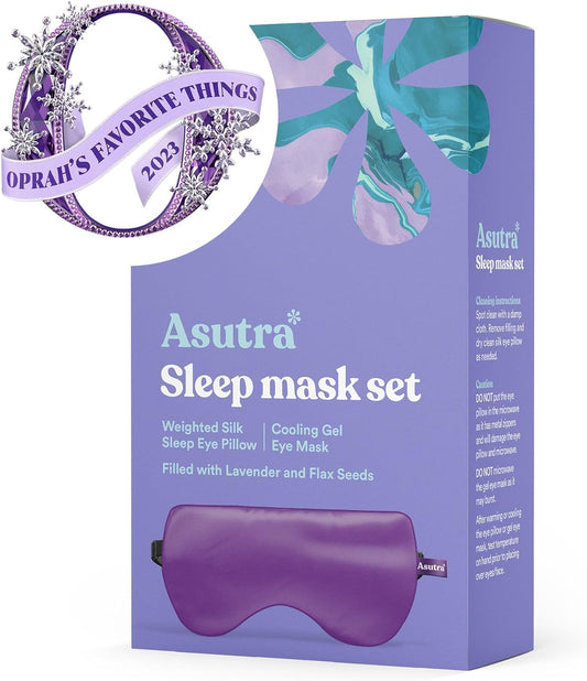 Asutra Silk Eye Pillow, Purple Box Set | Filled W/Lavender & Flax Seeds | Weighted | Meditation & Light Blocking Blindfold