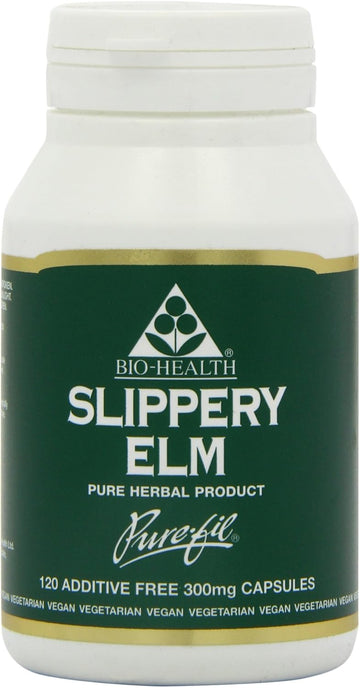 Bio-Health Slippery Elm 300Mg Pure Powdered Bark Food Supplement For General Health, Soothes Digestive Issues, Coughs And Sore Throats, Additive Free 120 Capsules