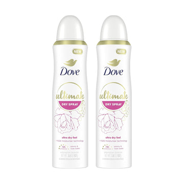 Dove Ultimate Dry Spray Antiperspirant Peony And Rose Water 2 Count For 72-Hour Sweat And Odor Protection With Triple Moisturizer Technology 3.8Oz