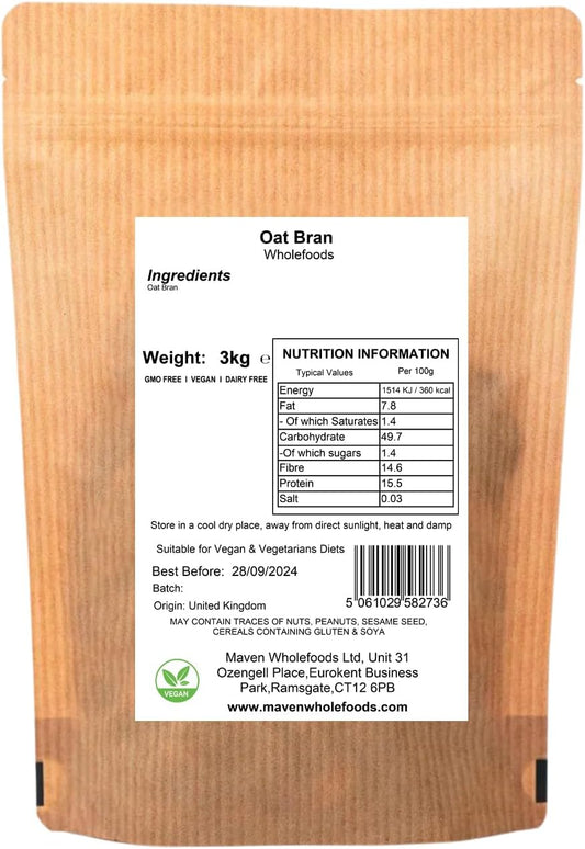 Maven Wholefoods Oat Bran 5Kg | Gmo Free | Vegan | Natural | Source Of Protien | High Fibre | No Additives | Suitable For Vegetarian | Easy To Cook | Packed Fresh In Resealable Bags (5Kg)