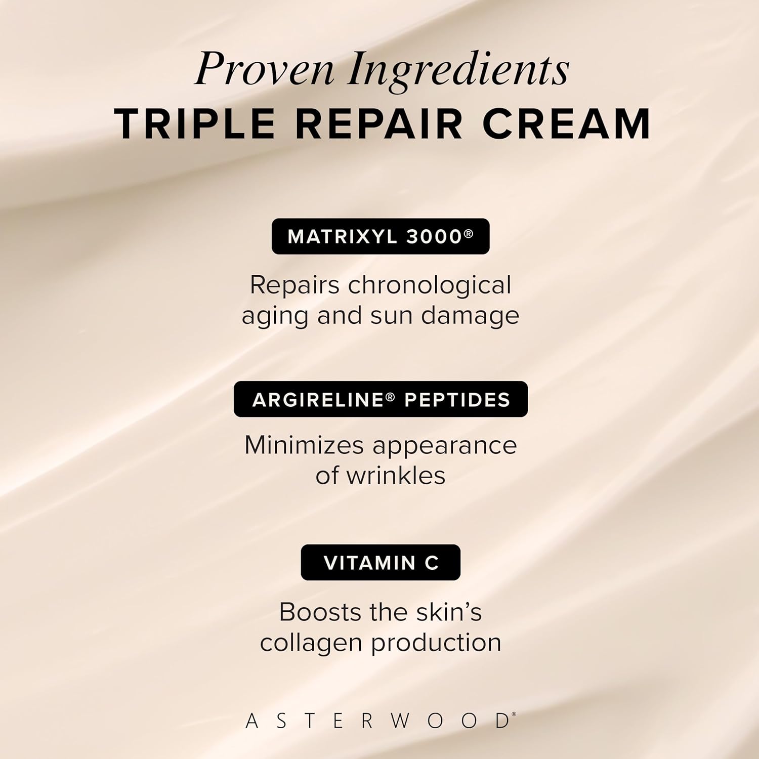 Asterwood Matrixyl 3000, Argireline Peptide, Vitamin C Cream - Triple Repair - With Hyaluronic Acid - Anti-Aging, Wrinkle Reducing, Hydrating - Fragrance-Free - 1.7 Fl Oz : Beauty & Personal Care