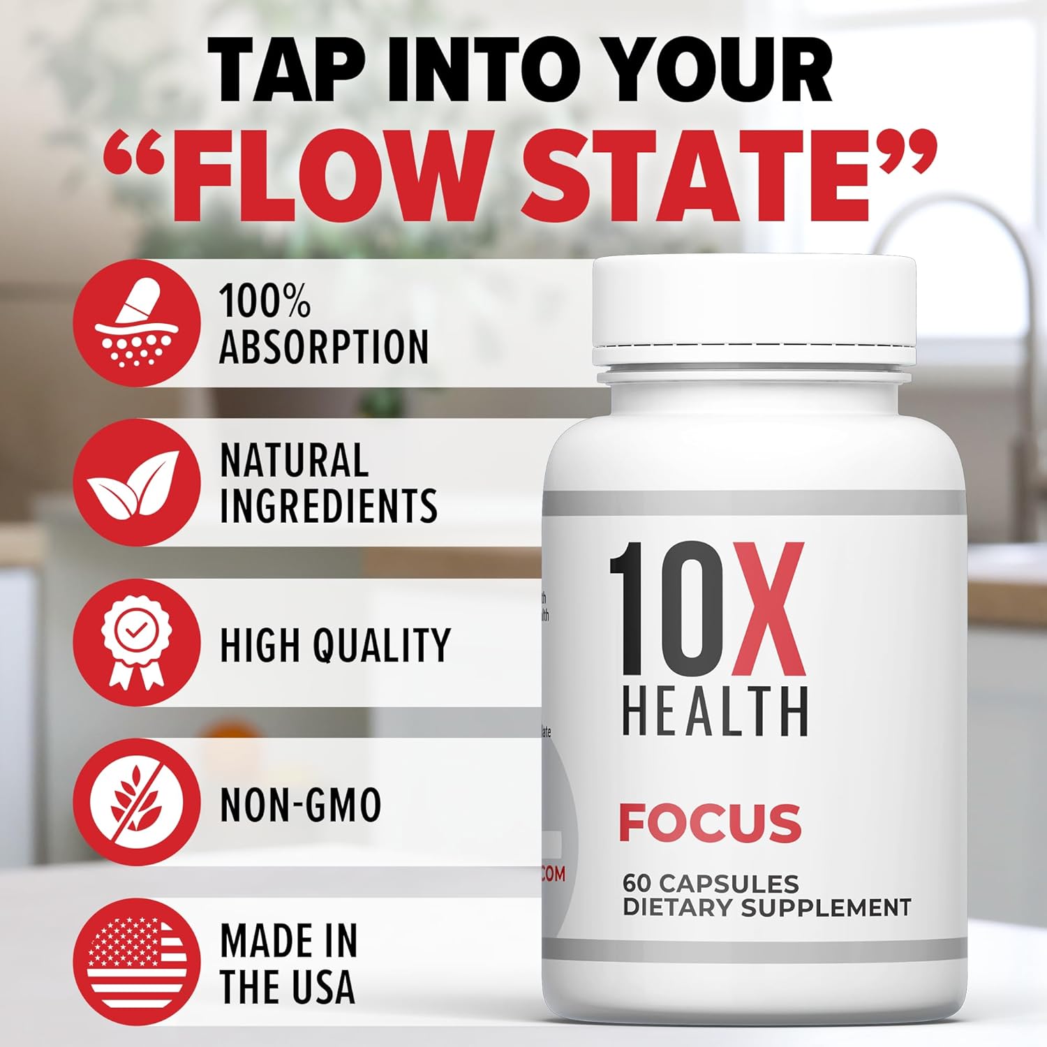 10X Health Focus Brain Supplements For Memory And Focus - Cognitive Supplement Boost Clarity, Alertness, And Energy With Huperzine-A, Ginkgo Biloba, And Rhodiola Rosea - 60 Capsules : Health & Household