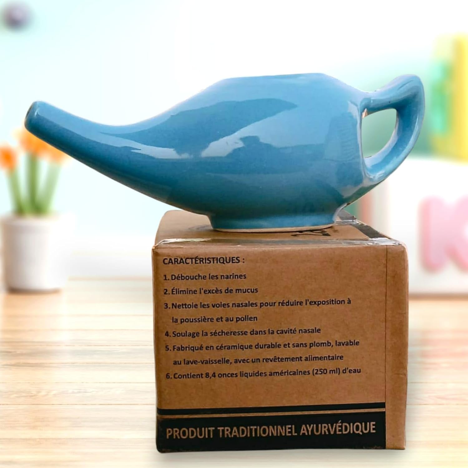 Yoga Neti Pot For Sinus & Congestion Cleaning| Microwave And Dishwasher Friendly | Leak Proof Durable Ceramic Neti Pot| Nasal Wash Handcrafted Durable Ceramic - Blue