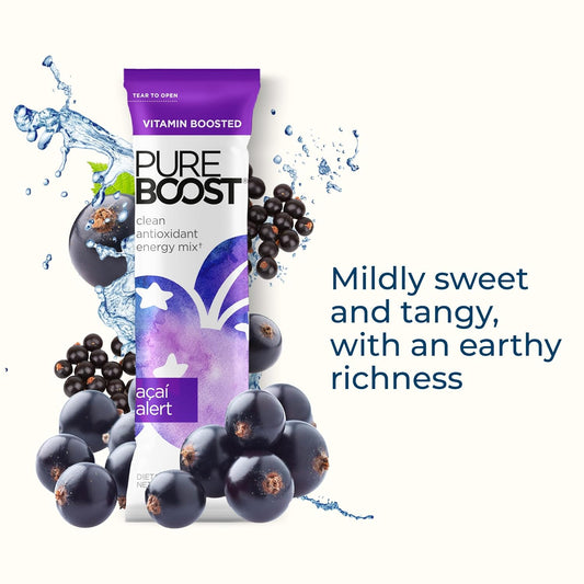 Pureboost Clean Energy Booster, Refreshing Energy Drink Mix With B12 Vitamins, Electrolytes, Antioxidants, Sugar-Free With No Sucralose (Acai Alert, 30 Count)