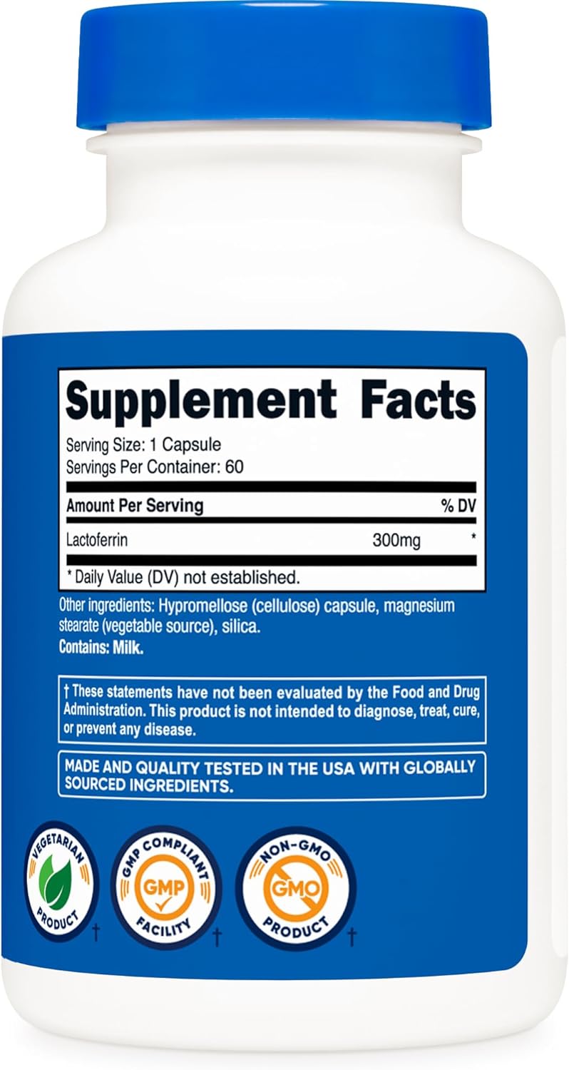 Nutricost Lactoferrin Capsules (60 Capsules, 300mg) Third-Party Tested, Gluten-Free, Vegetarian, GMP Compliant, Non-GMO Product - 60 Servings : Health & Household
