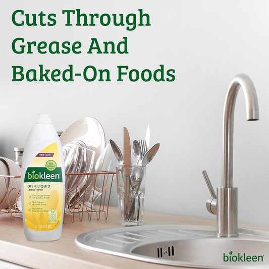 Biokleen Dish Liquid Soap - 50 Ounce - Lemon Thyme Dish-Washing, Hand Moisturizing, Eco-Friendly, Plant-Based, No Artificial Fragrance, Colors Or Preservatives