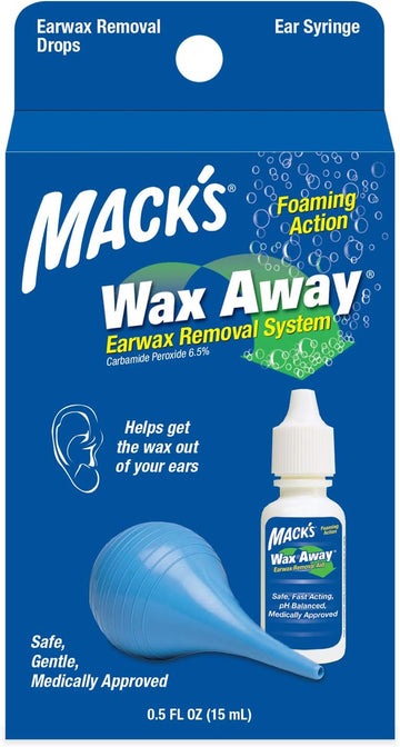 Mack'S Wax Away Ear Wax Removal System - 0.5 Fl Oz Ear Drops With Ear Syringe
