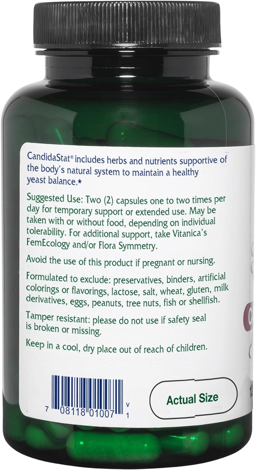 Vitanica Candidastat, Yeast Balance Supplement and Support, Vegan, 120 Capsules : Health & Household