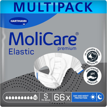Molicare Premium Elastic Unisex Disposable Slip: Discreet Use For Woman And Men With Incontinence; 10 Drops, Size S, 3 Packs Of 22 (66 Pieces)