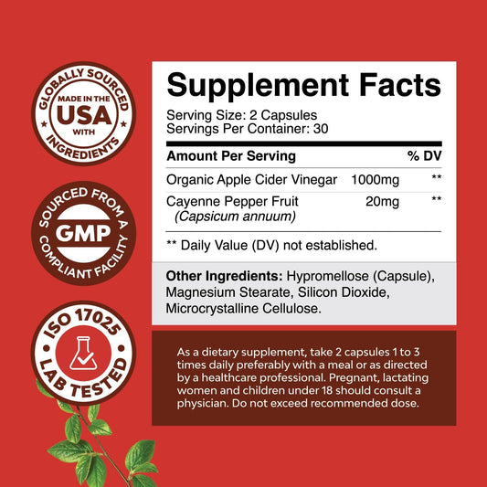 Apple Cider Vinegar Pills - For Weight Loss 1000 Mg Acv Extra Strength Fat Burner Natural Supplement Pure Detox Cleanse Digestion Support - Appetite Suppressant Immune Booster - For Women And Men