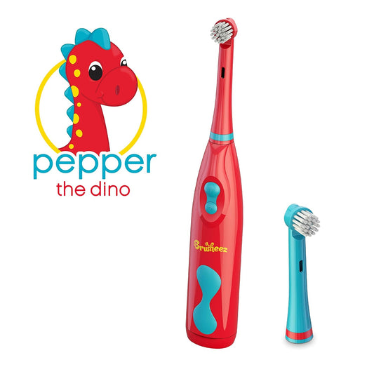 BrusheezĀ® Electronic Toothbrush Replacement Brush Heads 2 Pack (Pepper The Dino)