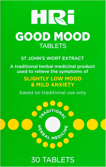 Hri Good Mood 30 Tablets - To Relieve The Symptoms Of Slightly Low Mood And Mild Anxiety. 334 Mg Of St John'S Wort Extract, Equivalent To 1670Mg – 2338Mg Of St John’S Wort. 1 Pack