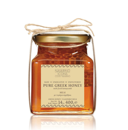 Navarino Icons Pure Greek Honey With Fresh Honey Comb, 14 Ounce