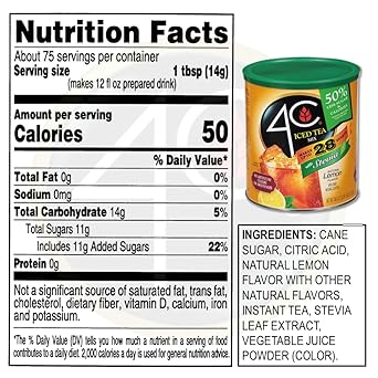 4C Reduced Sugar Powdered Drink Mix Canisters, Iced Tea, 28 Quarts, Family Sized Canister, Thirst Quenching & Refreshing Flavors (Lemon Iced Tea, 36.9 Ounce (Pack Of 3))