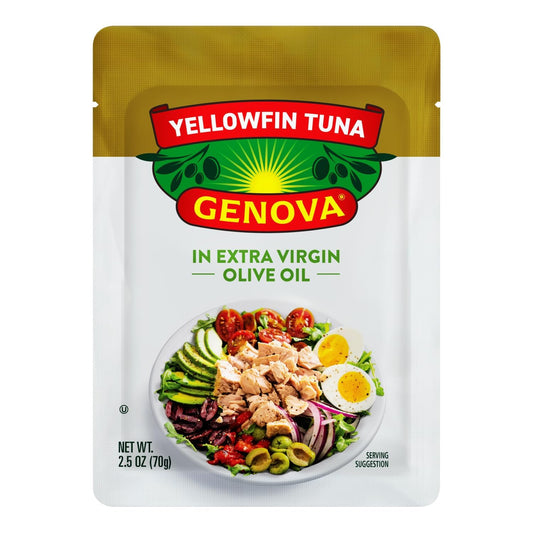 Genova Premium Yellowfin Tuna In Extra Virgin Olive Oil, Wild-Caught, 2.5 Oz Packet (Pack Of 12)