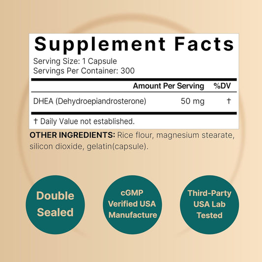 Naturebell Dhea 50Mg, 300 Capsules | Micronized Grade For Better Absorption β Plant-Based Dhea Source β Supports Energy Levels & Healthy Aging For Men And Women β Non-Gmo