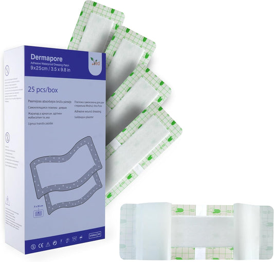Ved Dermapore Waterproof Adhesive Wound Dressing- Suitable For Cuts And Grazes, Diabetic Leg Ulcers, Venous Leg Ulcers, Small Pressure Sores- Medium, 9 X 25Cm (Pack Of 25)