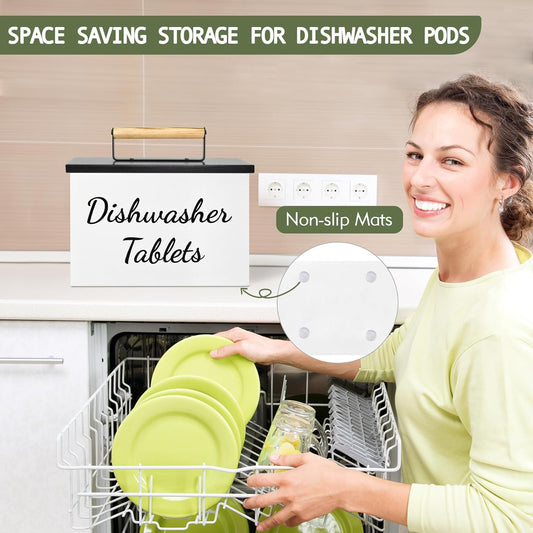 Dishwasher Pod Container, Rustic Dishwasher Holder With Lid, Dishwasher Tablet Container For Kitchen Decor And Accessories, Wood Laundry Detergent Pods Container, Kitchen Storage Container