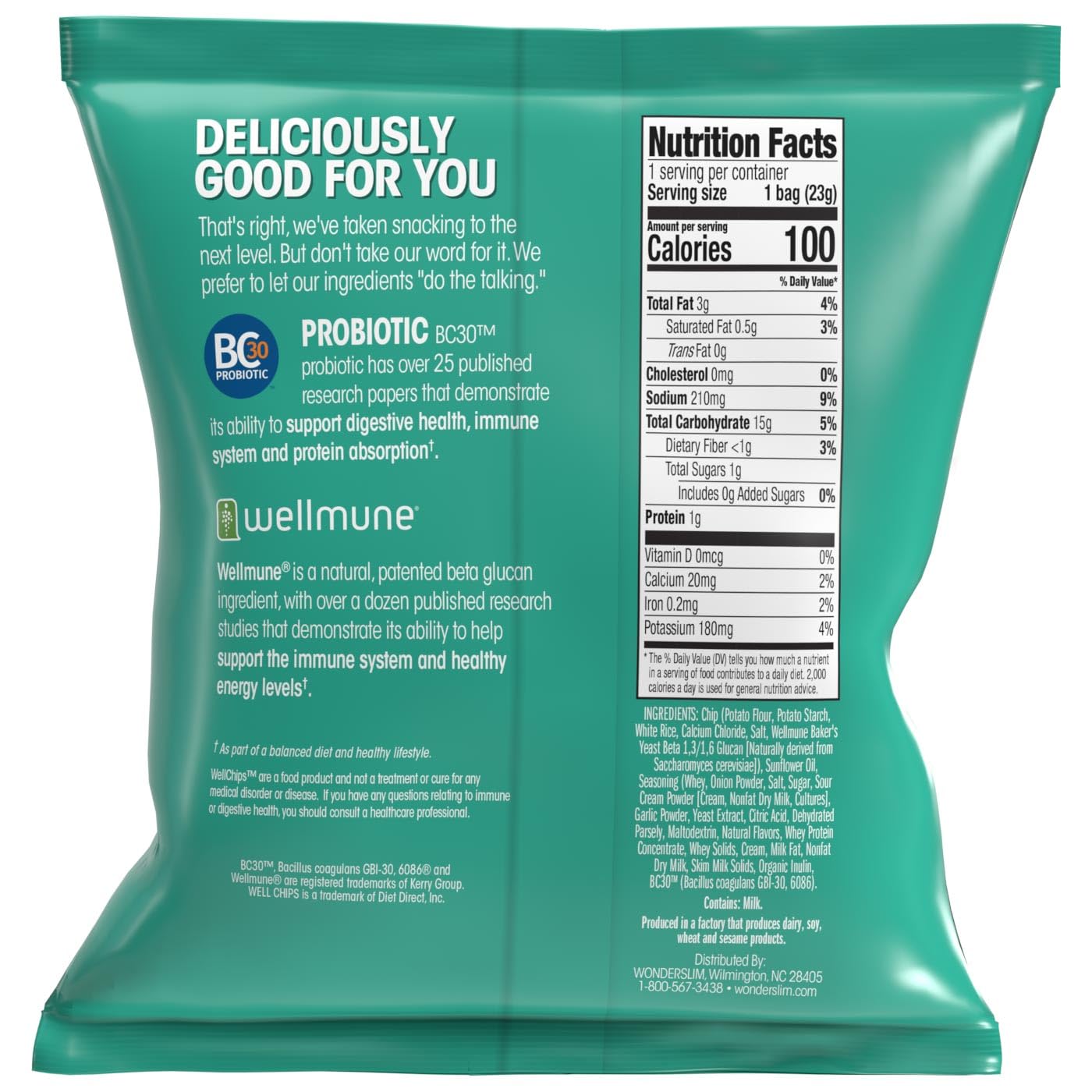 WonderSlim Potato Well Chips, Sour Cream & Onion, With Probiotics & Immune Support, Gluten Free (7ct)