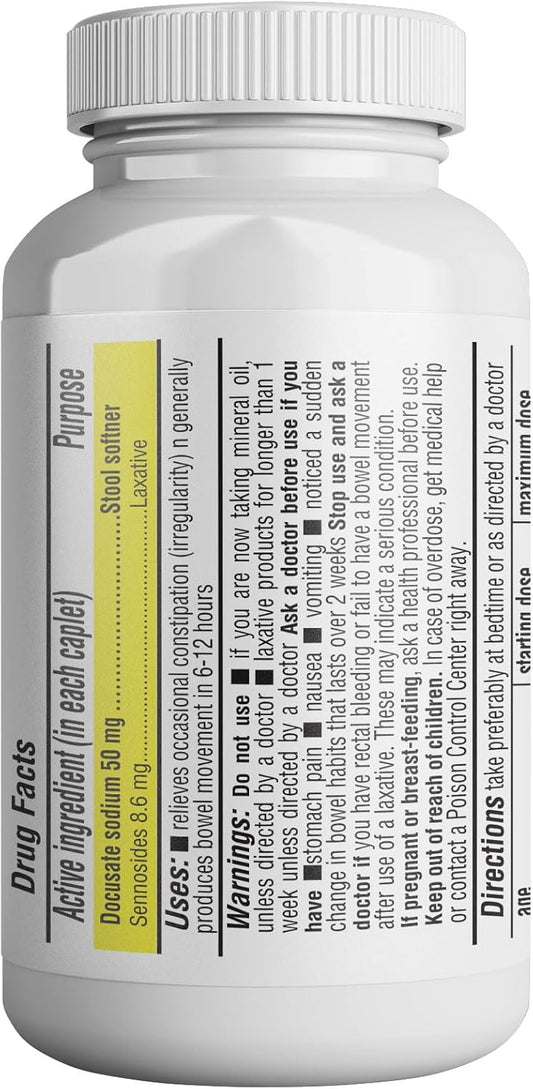 Health Lfe Senna-S Tablets, Senna Plus(Laxative/Stool Softener I Gentle Overnight Relief Of Occasional Constipation Generic For Senokot-S (Small, 100)