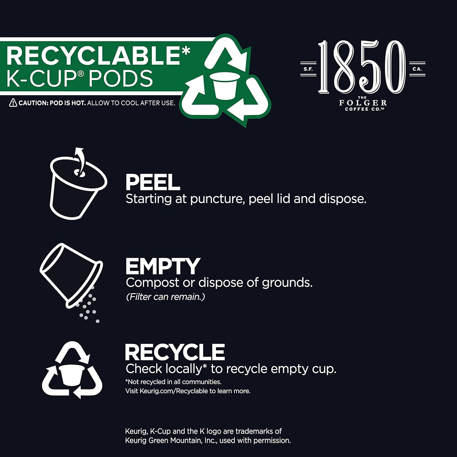 1850 Dark Roast K-Cup Pods for Keurig Brewers Coffee, Black Gold, 10 Count (Pack of 6) : Grocery & Gourmet Food