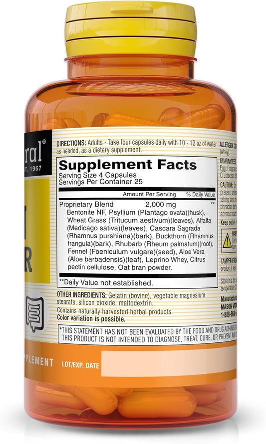 Mason Natural Colon Herbal Cleanser, Dietary Supplement Supports Digestive Health With Soluble Fibers, Probiotics And Herbs, 100 Count, Pack Of 3