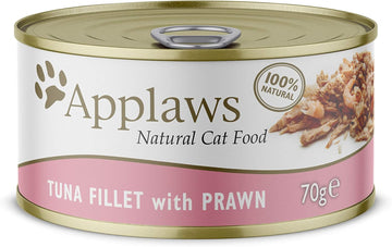 Applaws 100% Natural Wet Cat Food Tins, Tuna Fillet With Prawn In Broth 70 G For Adult Cats (24 X 70 G Tins)1008Ne-A