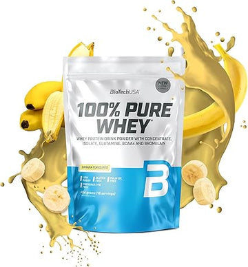 Biotechusa 100% Pure Whey | Protein Powder With Bcaa And Glutamine | Gluten-Free, Palm Oil Free | 21G Protein Per Serving, 454 G, Banana