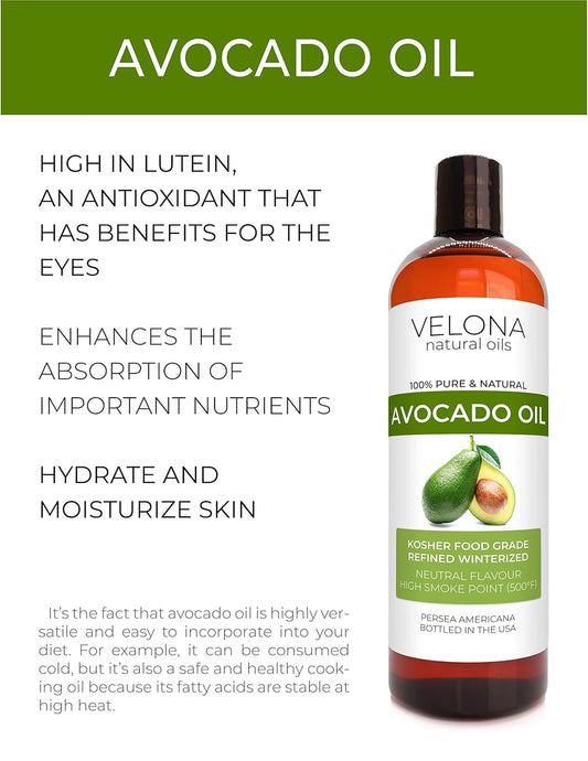 velona Avocado Oil 64 oz | 100% Pure and Natural Carrier Oil | Refined, Cold Pressed | Hair, Body and Skin Care | Use Today - Enjoy Results