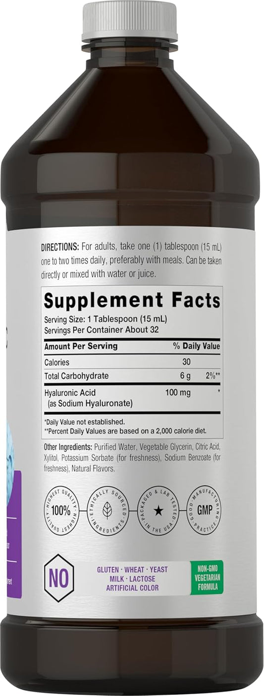 HorbƤach Liquid Hyaluronic Acid Supplement | 100 Mg | 16 Oz | Mixed Berry Flavor | Non-Gmo And Gluten Free Formula