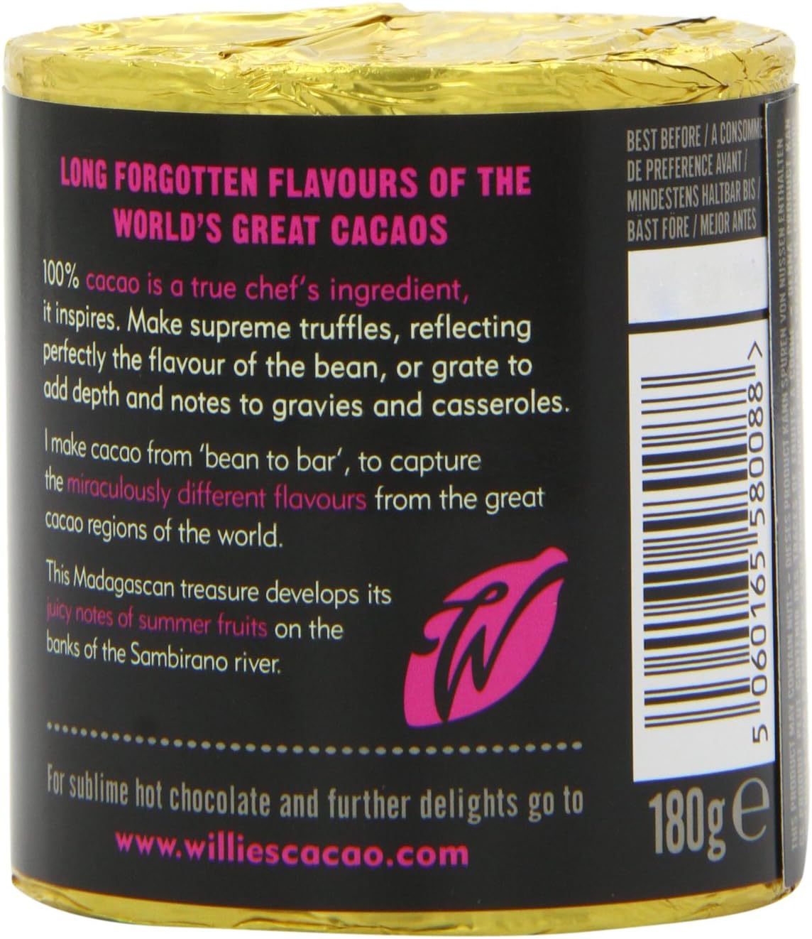 Willie's Cacao - 100% Cacao - Madagascan Black 100% Sambirano cacao - 180g- Summer fruit notes - For cooking, baking, drinks - Vegan & No Added Sugar : Amazon.co.uk: Grocery