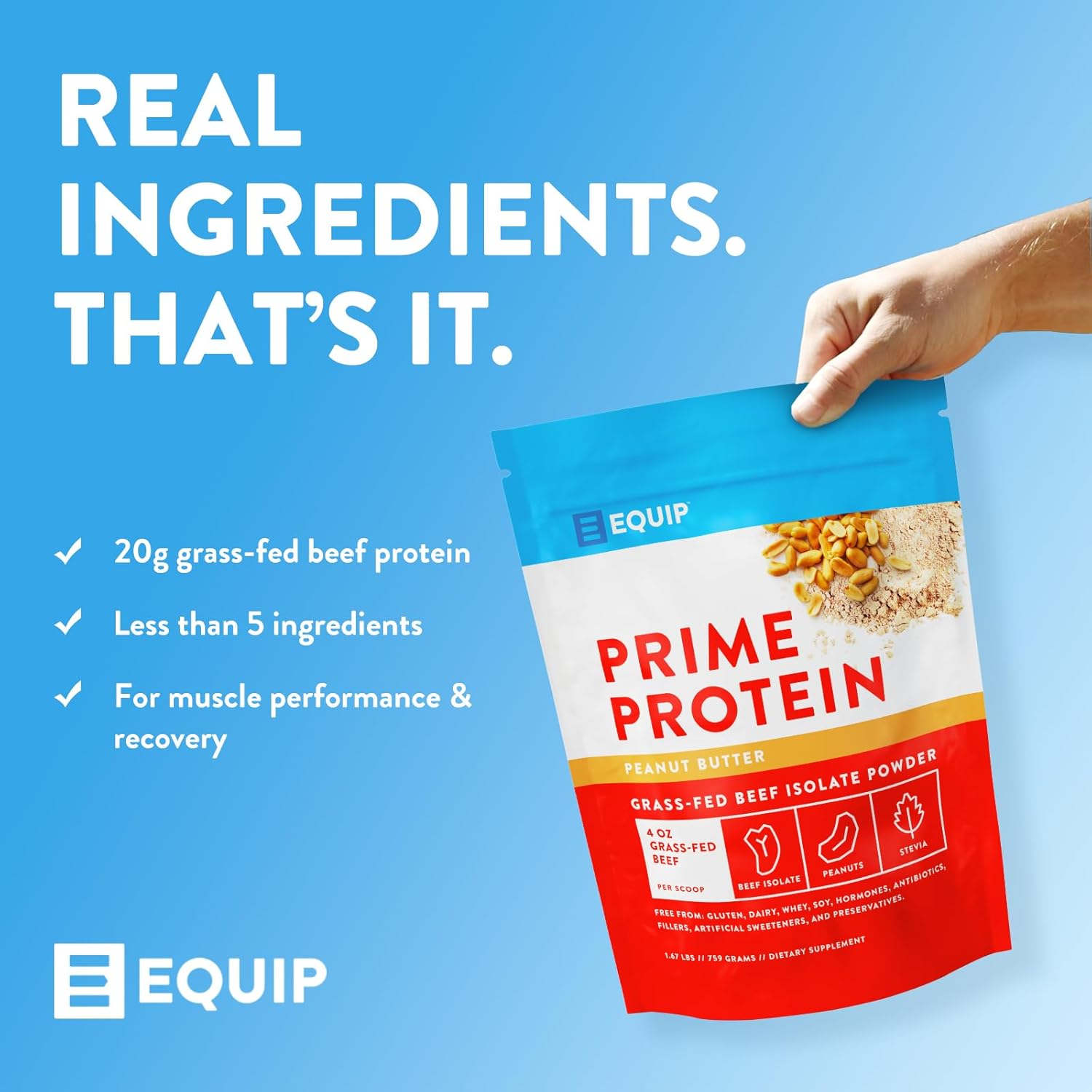 Equip Foods Prime Protein Powder | Clean, Grass Fed Beef Protein Isolate | Carnivore Protein Powder | Paleo, Keto Friendly | Gluten, Dairy Free | 30 Servings, Peanut Butter : Health & Household