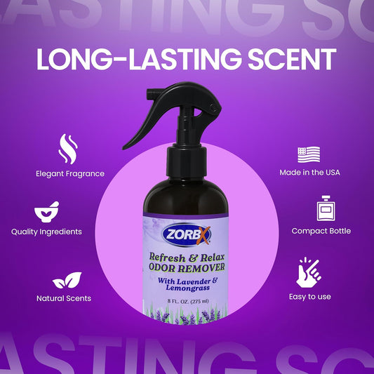 Zorbx Lavender & Lemongrass Spray, 24 Oz - All-Purpose Deodorizer, Refreshes Fabric, Removes Strong Odors, Perfect For Home, Car, Gym, Laundry