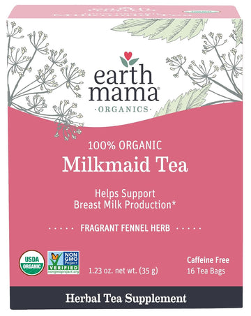 Earth Mama Organic Milkmaid® Tea | Lactation Support Herbal Tea Bags For Breastfeeding, Decaf Lactation Supplement For Increased Breast Milk Production, With Milk Thistle & Fenugreek (16 Count)