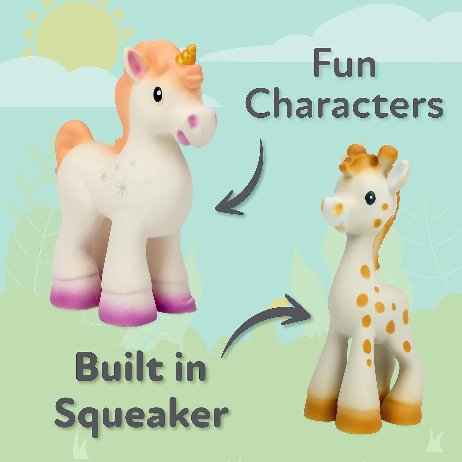 Nuby Penny The Unicorn Super Soft Teether Toy With Squeaker, 100% Natural Rubber : Baby