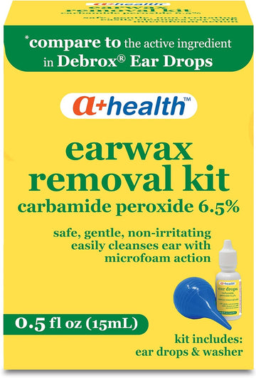 A+ Health Earwax Removal Kit, Carbamide Peroxide 6.5%, Made In Usa, Drops And Ear Bulb Syringe, 0.5 Ounces