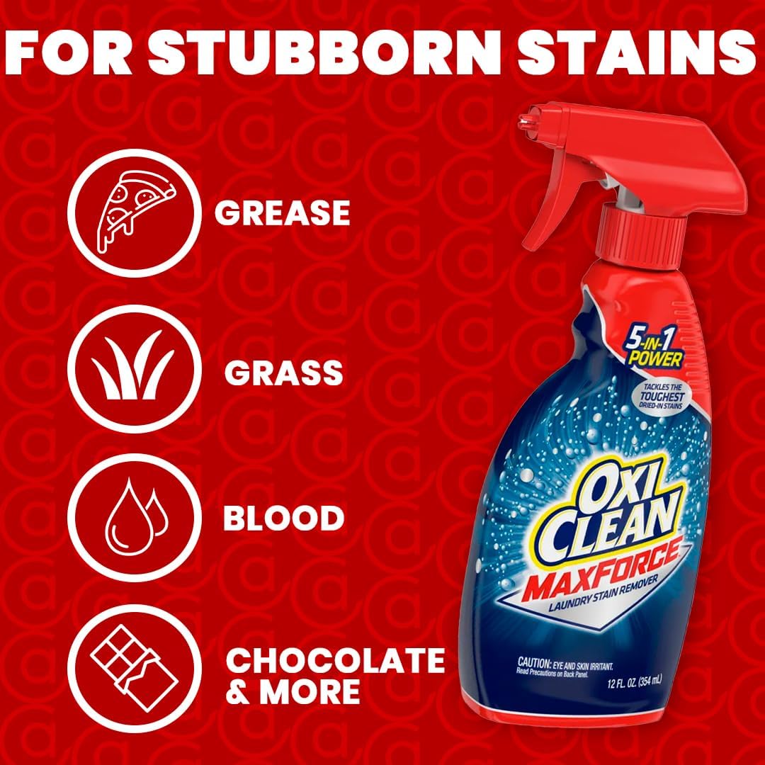 2 Oxi, Clean Max Force, Laundry Stain Remover Spray 12 Ounce, Bundled with 3-Pack NikCatcher 16x16 400 GSM Microfiber Cleaning Cloth Towel Rags : Health & Household