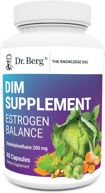 Dr. Berg Dim Supplement Estrogen Balance - Original Estrogen Supplement For Women With Diindolylmethane For Menstrual Symptoms & Menopause Relief & Black Pepper For Enhanced Absorption - 60 Capsules