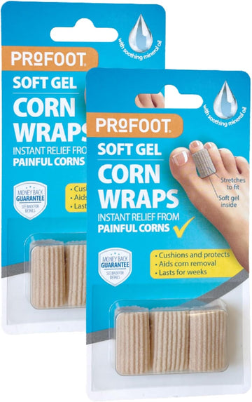 Profoot Soft Gel Corn Wraps - Instant Relief From Painful Corns - Cushions And Protects - Contains Soft Gel, Reduces Pressure And Friction - Contains 3 Washable & Reusable Toe Wraps (2 Pack)